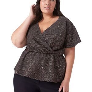 Lane Bryant Copper Classic Flutter-Sleeve V-Neck Peplum Top Party NYE 14/16 NWT